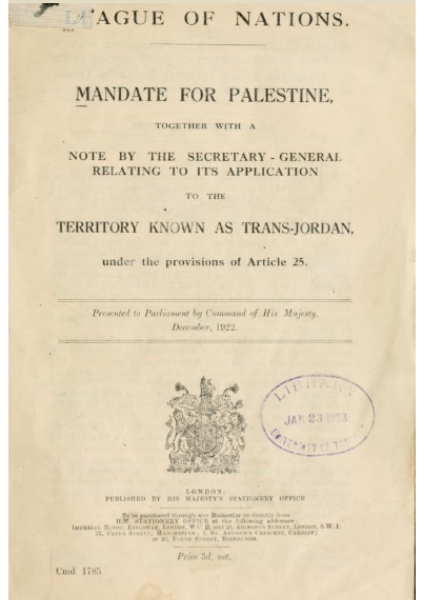 The Mandate for Palestine. Photo: Public Domain. 